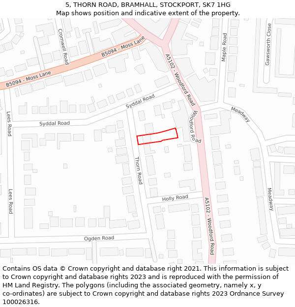 5, THORN ROAD, BRAMHALL, STOCKPORT, SK7 1HG: Location map and indicative extent of plot