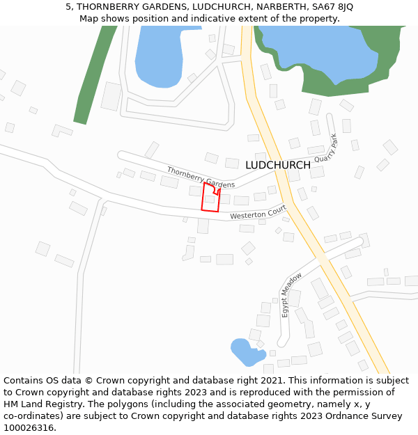 5, THORNBERRY GARDENS, LUDCHURCH, NARBERTH, SA67 8JQ: Location map and indicative extent of plot