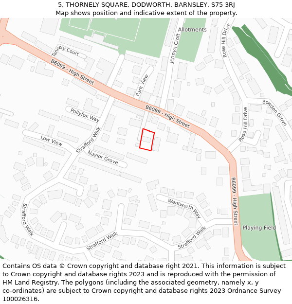 5, THORNELY SQUARE, DODWORTH, BARNSLEY, S75 3RJ: Location map and indicative extent of plot