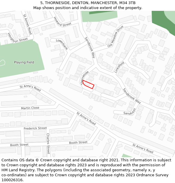 5, THORNESIDE, DENTON, MANCHESTER, M34 3TB: Location map and indicative extent of plot