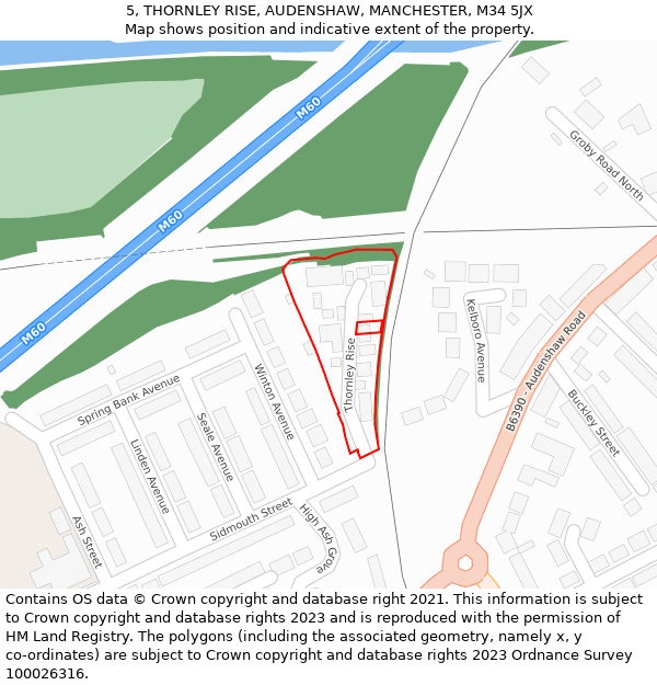 5, THORNLEY RISE, AUDENSHAW, MANCHESTER, M34 5JX: Location map and indicative extent of plot