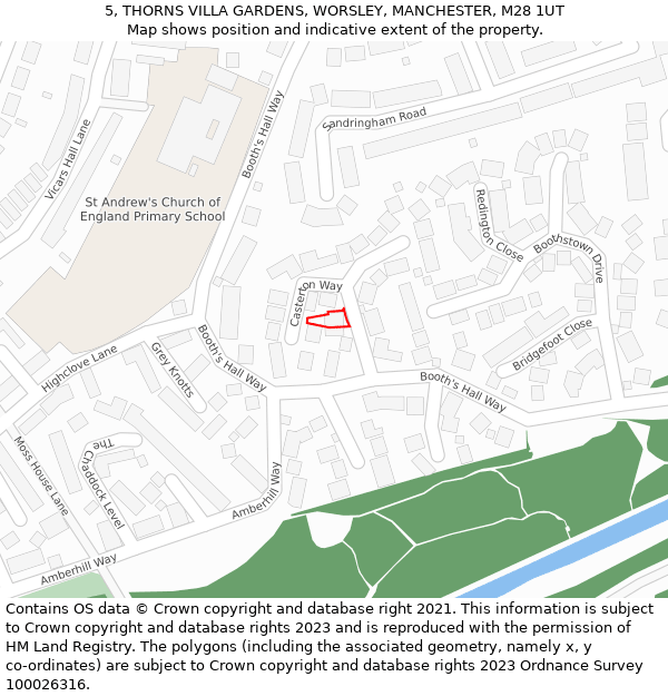 5, THORNS VILLA GARDENS, WORSLEY, MANCHESTER, M28 1UT: Location map and indicative extent of plot