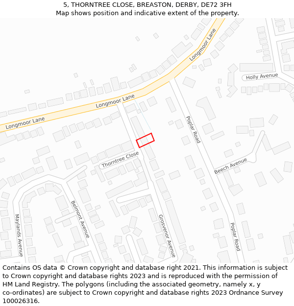 5, THORNTREE CLOSE, BREASTON, DERBY, DE72 3FH: Location map and indicative extent of plot