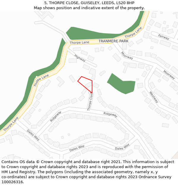 5, THORPE CLOSE, GUISELEY, LEEDS, LS20 8HP: Location map and indicative extent of plot