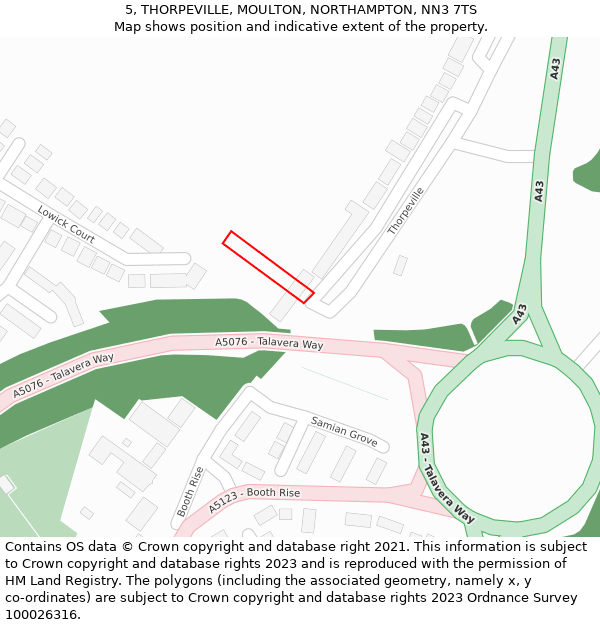 5, THORPEVILLE, MOULTON, NORTHAMPTON, NN3 7TS: Location map and indicative extent of plot