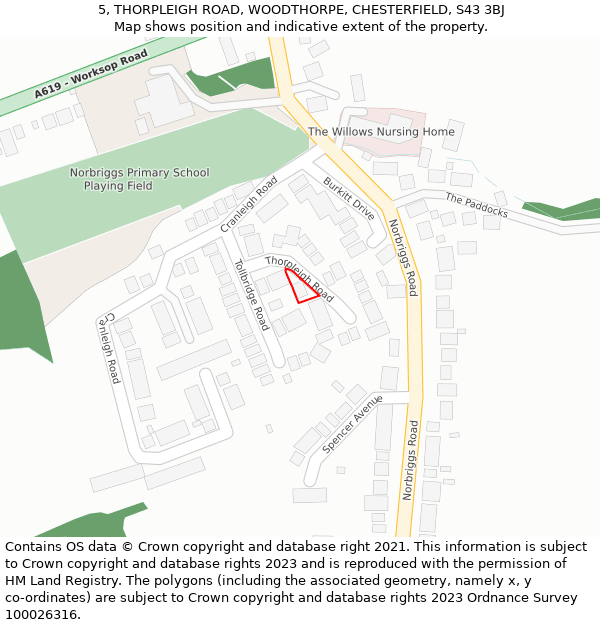 5, THORPLEIGH ROAD, WOODTHORPE, CHESTERFIELD, S43 3BJ: Location map and indicative extent of plot