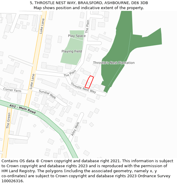 5, THROSTLE NEST WAY, BRAILSFORD, ASHBOURNE, DE6 3DB: Location map and indicative extent of plot