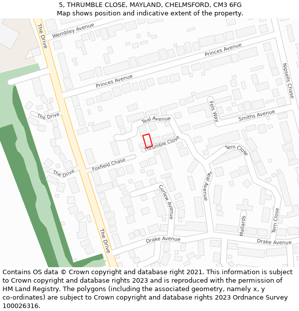 5, THRUMBLE CLOSE, MAYLAND, CHELMSFORD, CM3 6FG: Location map and indicative extent of plot