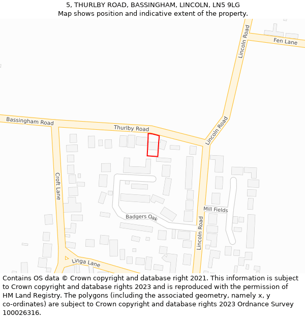 5, THURLBY ROAD, BASSINGHAM, LINCOLN, LN5 9LG: Location map and indicative extent of plot