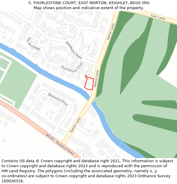 5, THURLESTONE COURT, EAST MORTON, KEIGHLEY, BD20 5RG: Location map and indicative extent of plot