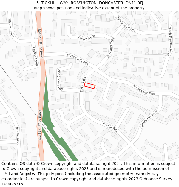 5, TICKHILL WAY, ROSSINGTON, DONCASTER, DN11 0FJ: Location map and indicative extent of plot