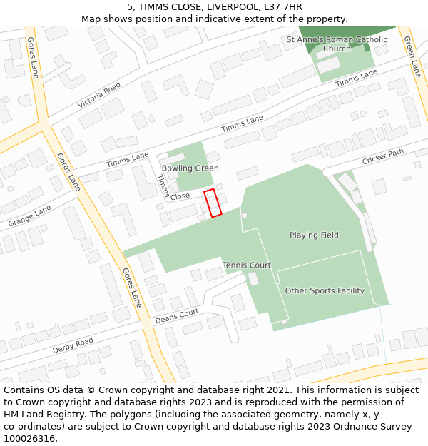 5, TIMMS CLOSE, LIVERPOOL, L37 7HR: Location map and indicative extent of plot