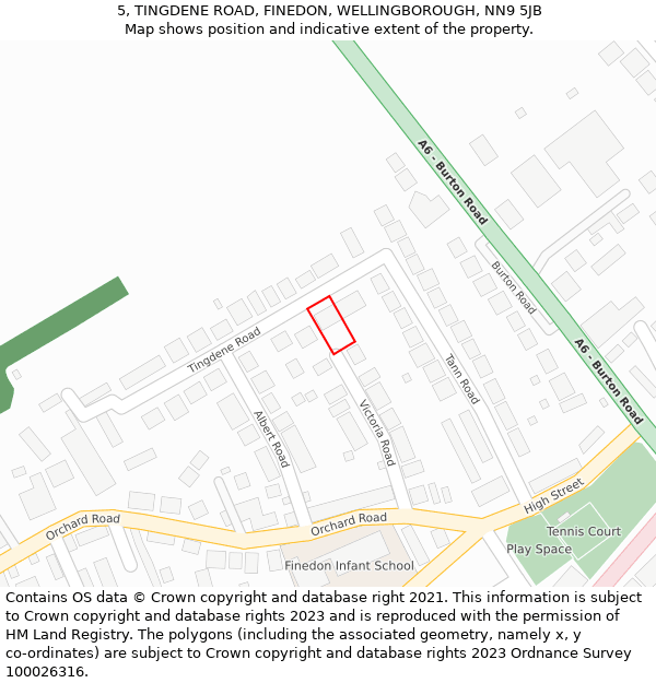 5, TINGDENE ROAD, FINEDON, WELLINGBOROUGH, NN9 5JB: Location map and indicative extent of plot