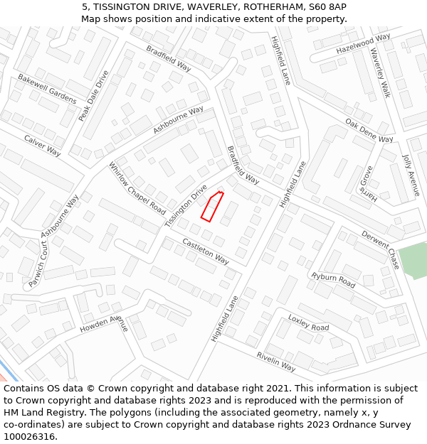 5, TISSINGTON DRIVE, WAVERLEY, ROTHERHAM, S60 8AP: Location map and indicative extent of plot