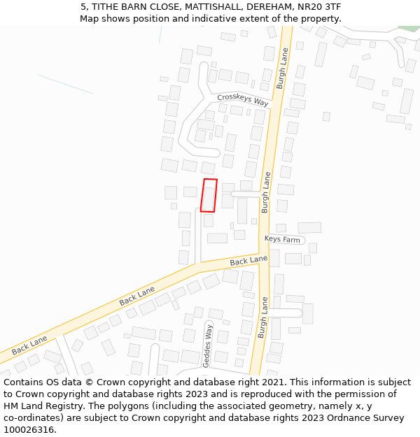 5, TITHE BARN CLOSE, MATTISHALL, DEREHAM, NR20 3TF: Location map and indicative extent of plot