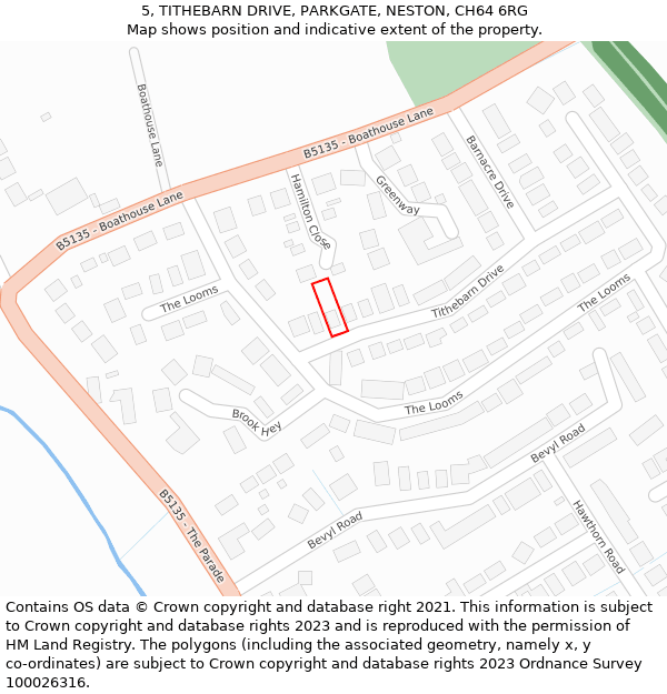 5, TITHEBARN DRIVE, PARKGATE, NESTON, CH64 6RG: Location map and indicative extent of plot