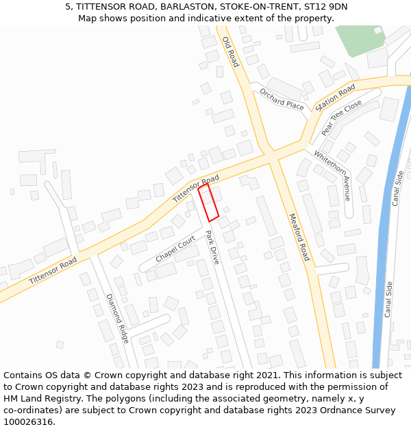 5, TITTENSOR ROAD, BARLASTON, STOKE-ON-TRENT, ST12 9DN: Location map and indicative extent of plot