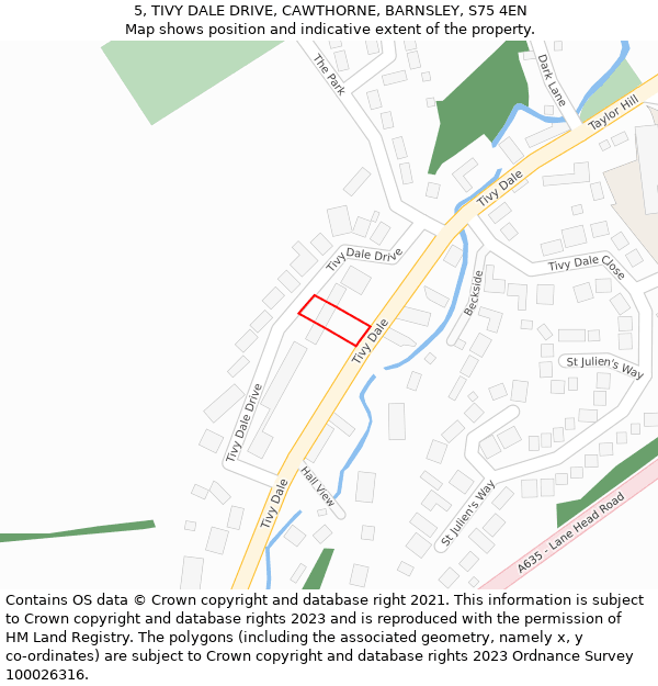 5, TIVY DALE DRIVE, CAWTHORNE, BARNSLEY, S75 4EN: Location map and indicative extent of plot