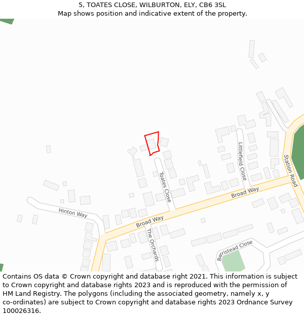 5, TOATES CLOSE, WILBURTON, ELY, CB6 3SL: Location map and indicative extent of plot