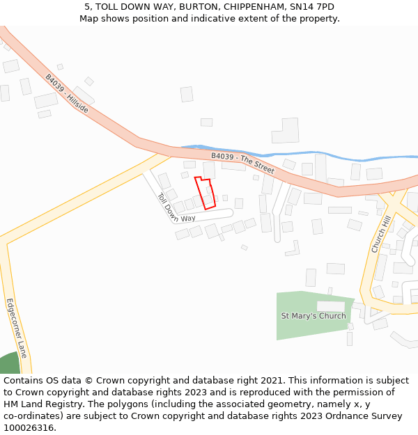 5, TOLL DOWN WAY, BURTON, CHIPPENHAM, SN14 7PD: Location map and indicative extent of plot