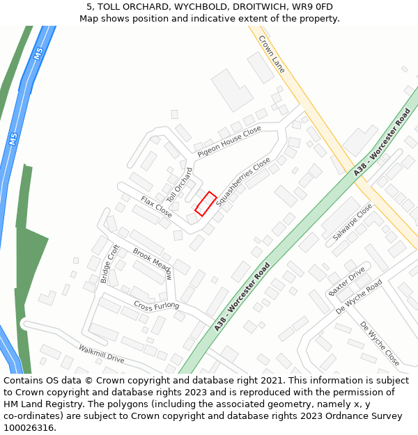 5, TOLL ORCHARD, WYCHBOLD, DROITWICH, WR9 0FD: Location map and indicative extent of plot