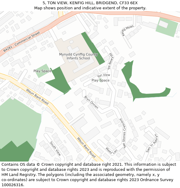 5, TON VIEW, KENFIG HILL, BRIDGEND, CF33 6EX: Location map and indicative extent of plot