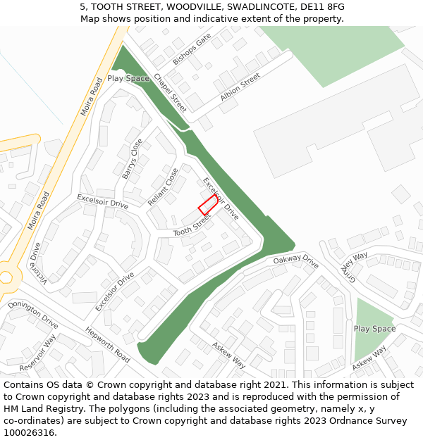 5, TOOTH STREET, WOODVILLE, SWADLINCOTE, DE11 8FG: Location map and indicative extent of plot