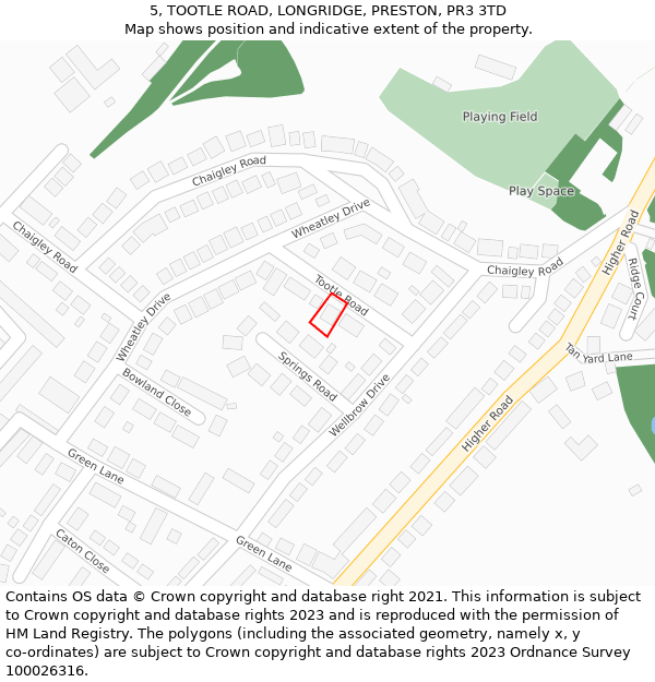 5, TOOTLE ROAD, LONGRIDGE, PRESTON, PR3 3TD: Location map and indicative extent of plot