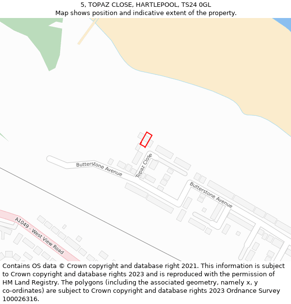 5, TOPAZ CLOSE, HARTLEPOOL, TS24 0GL: Location map and indicative extent of plot