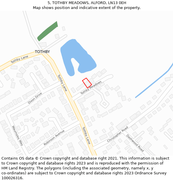 5, TOTHBY MEADOWS, ALFORD, LN13 0EH: Location map and indicative extent of plot