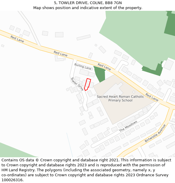 5, TOWLER DRIVE, COLNE, BB8 7GN: Location map and indicative extent of plot