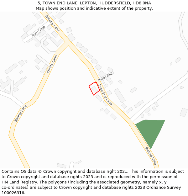 5, TOWN END LANE, LEPTON, HUDDERSFIELD, HD8 0NA: Location map and indicative extent of plot