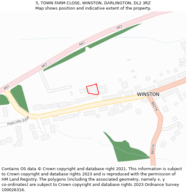 5, TOWN FARM CLOSE, WINSTON, DARLINGTON, DL2 3RZ: Location map and indicative extent of plot