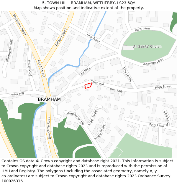 5, TOWN HILL, BRAMHAM, WETHERBY, LS23 6QA: Location map and indicative extent of plot