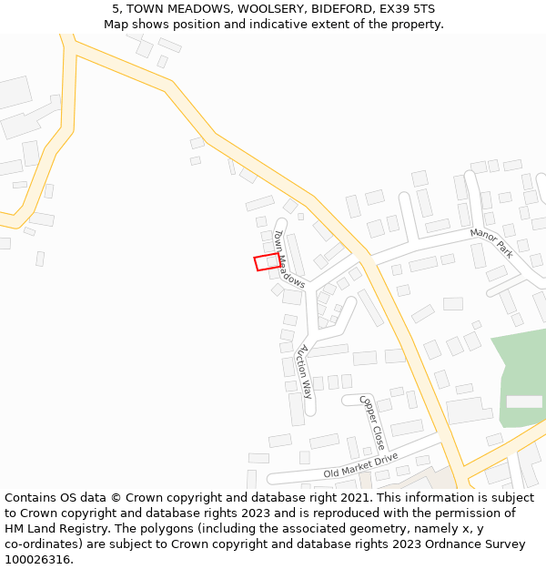 5, TOWN MEADOWS, WOOLSERY, BIDEFORD, EX39 5TS: Location map and indicative extent of plot