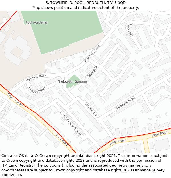 5, TOWNFIELD, POOL, REDRUTH, TR15 3QD: Location map and indicative extent of plot