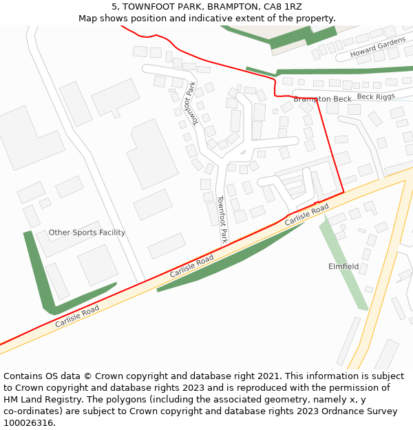 5, TOWNFOOT PARK, BRAMPTON, CA8 1RZ: Location map and indicative extent of plot