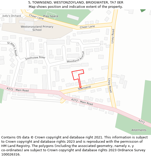 5, TOWNSEND, WESTONZOYLAND, BRIDGWATER, TA7 0ER: Location map and indicative extent of plot