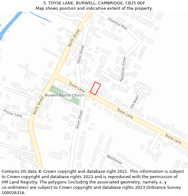 5, TOYSE LANE, BURWELL, CAMBRIDGE, CB25 0DF: Location map and indicative extent of plot