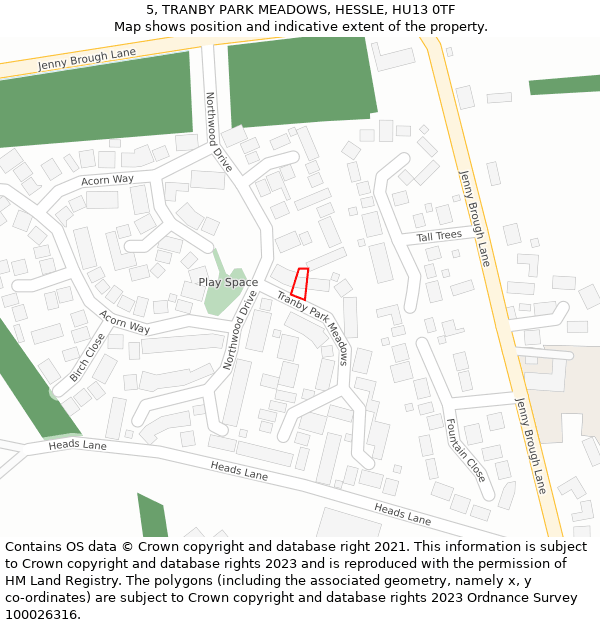 5, TRANBY PARK MEADOWS, HESSLE, HU13 0TF: Location map and indicative extent of plot