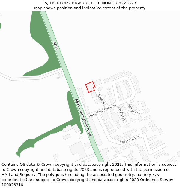 5, TREETOPS, BIGRIGG, EGREMONT, CA22 2WB: Location map and indicative extent of plot