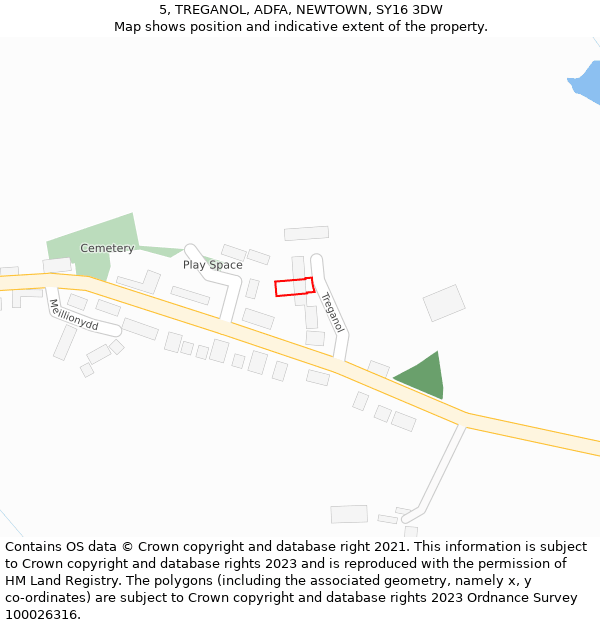 5, TREGANOL, ADFA, NEWTOWN, SY16 3DW: Location map and indicative extent of plot