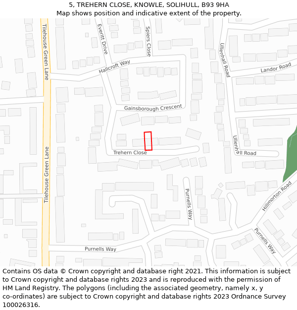 5, TREHERN CLOSE, KNOWLE, SOLIHULL, B93 9HA: Location map and indicative extent of plot