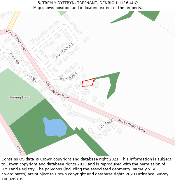 5, TREM Y DYFFRYN, TREFNANT, DENBIGH, LL16 4UQ: Location map and indicative extent of plot