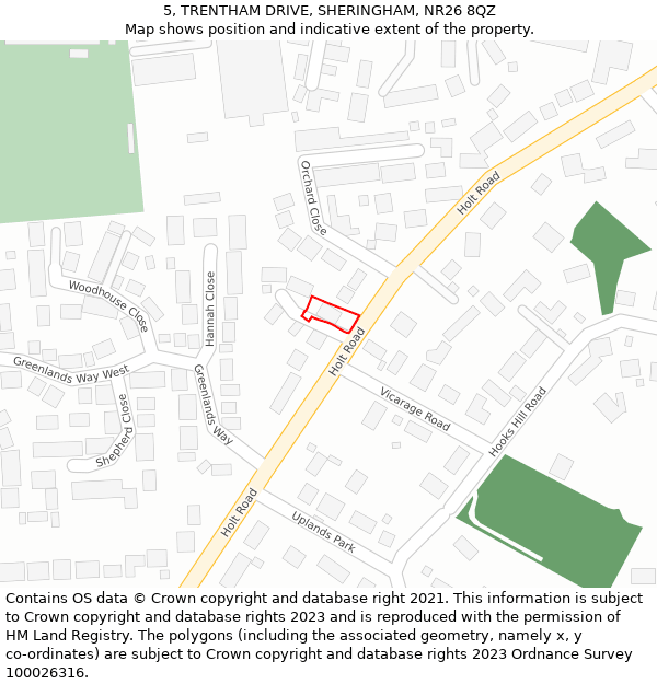 5, TRENTHAM DRIVE, SHERINGHAM, NR26 8QZ: Location map and indicative extent of plot