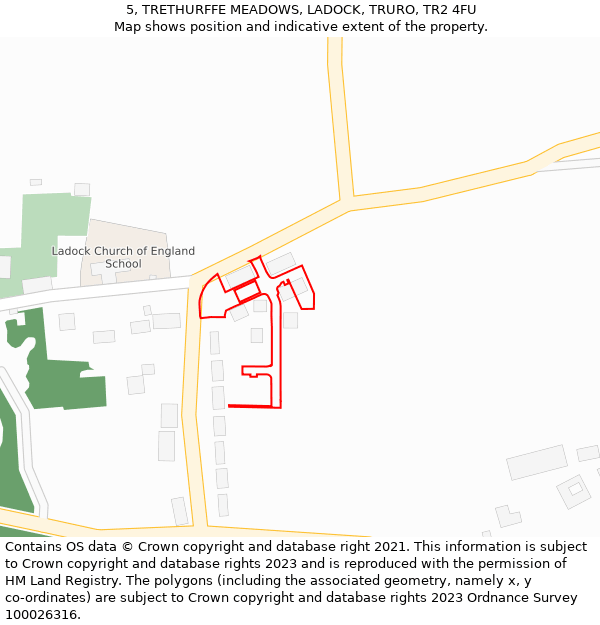 5, TRETHURFFE MEADOWS, LADOCK, TRURO, TR2 4FU: Location map and indicative extent of plot