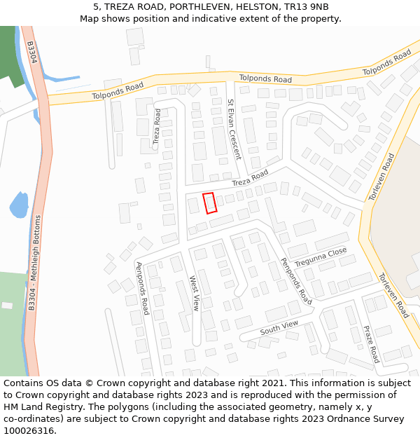 5, TREZA ROAD, PORTHLEVEN, HELSTON, TR13 9NB: Location map and indicative extent of plot