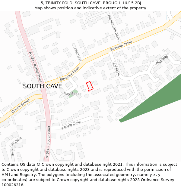 5, TRINITY FOLD, SOUTH CAVE, BROUGH, HU15 2BJ: Location map and indicative extent of plot