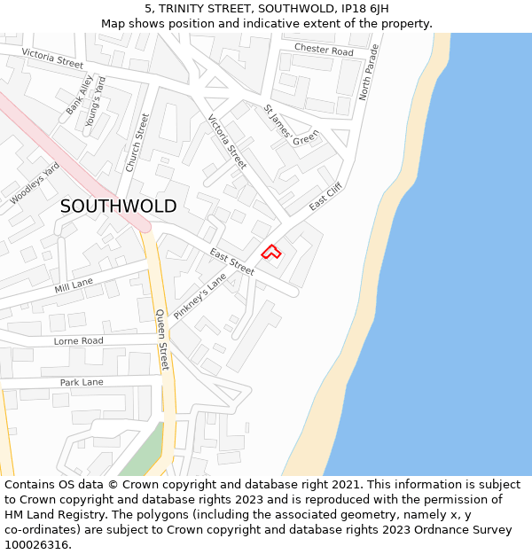 5, TRINITY STREET, SOUTHWOLD, IP18 6JH: Location map and indicative extent of plot