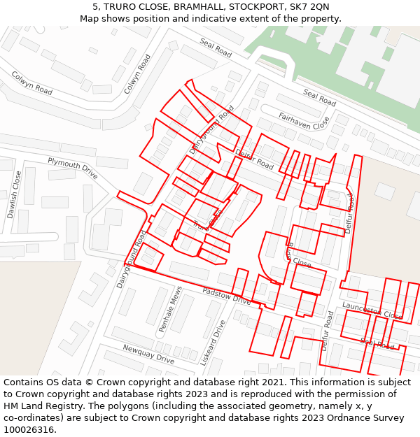 5, TRURO CLOSE, BRAMHALL, STOCKPORT, SK7 2QN: Location map and indicative extent of plot